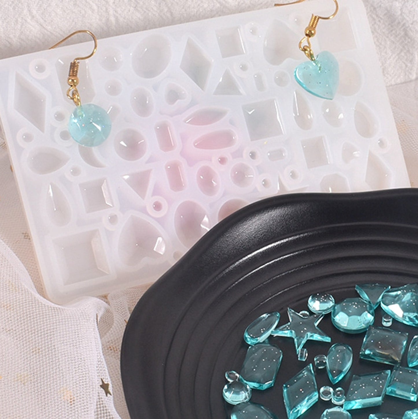 Mini Gems Mould in Pink or Clear, 113x71x7mm, 40 Moulds in 1, Craft Supplies