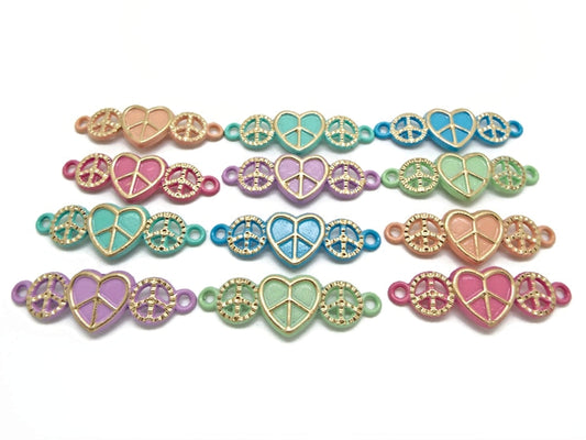 12 Enamel Peace Pendant Connectors for Bracelet Making, Pack of 6 Colours, 2 of Each