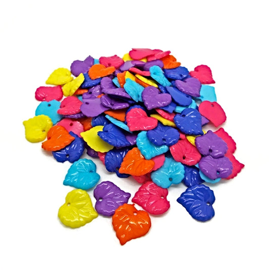 100 Mixed Colour Opaque Acrylic Leaf Charms 16mm, Craft Supplies for Jewellery Making