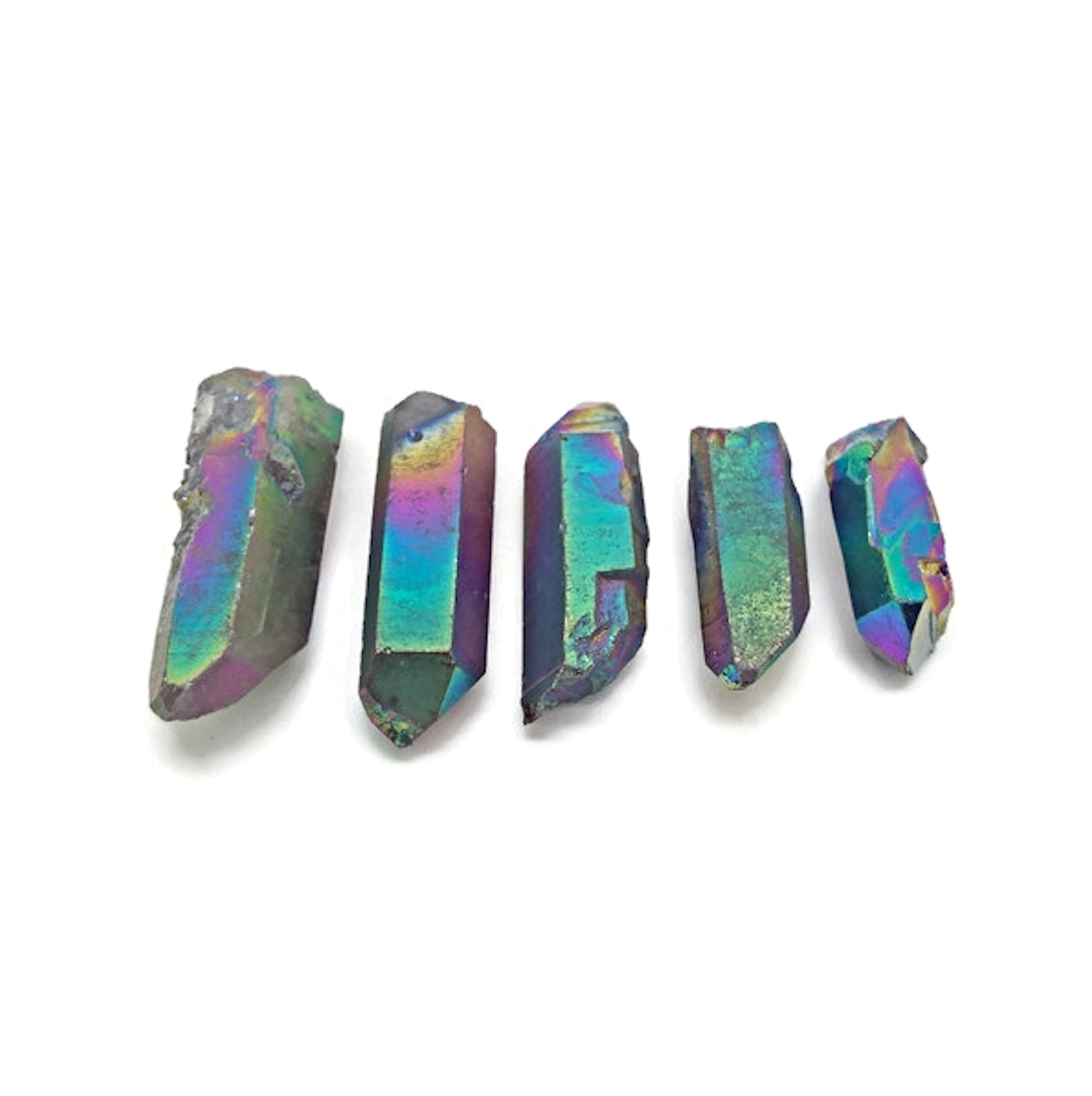 Rainbow Electroplated Quartz Points, Set of 5 Gemstone Pendants 47-33mm