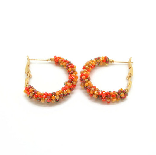 Miyuki Delica Autumn Colours Hoop Earrings, Gold Colour Wire and Earwires