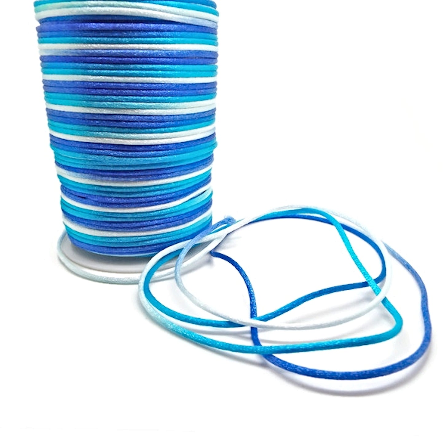 5/10 Metres Blue Silky Rattail Cord in Ombre Style, 2mm Polyester Jewellery Cord