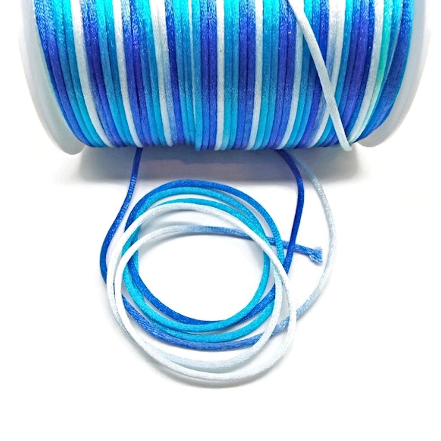 5/10 Metres Blue Silky Rattail Cord in Ombre Style, 2mm Polyester Jewellery Cord