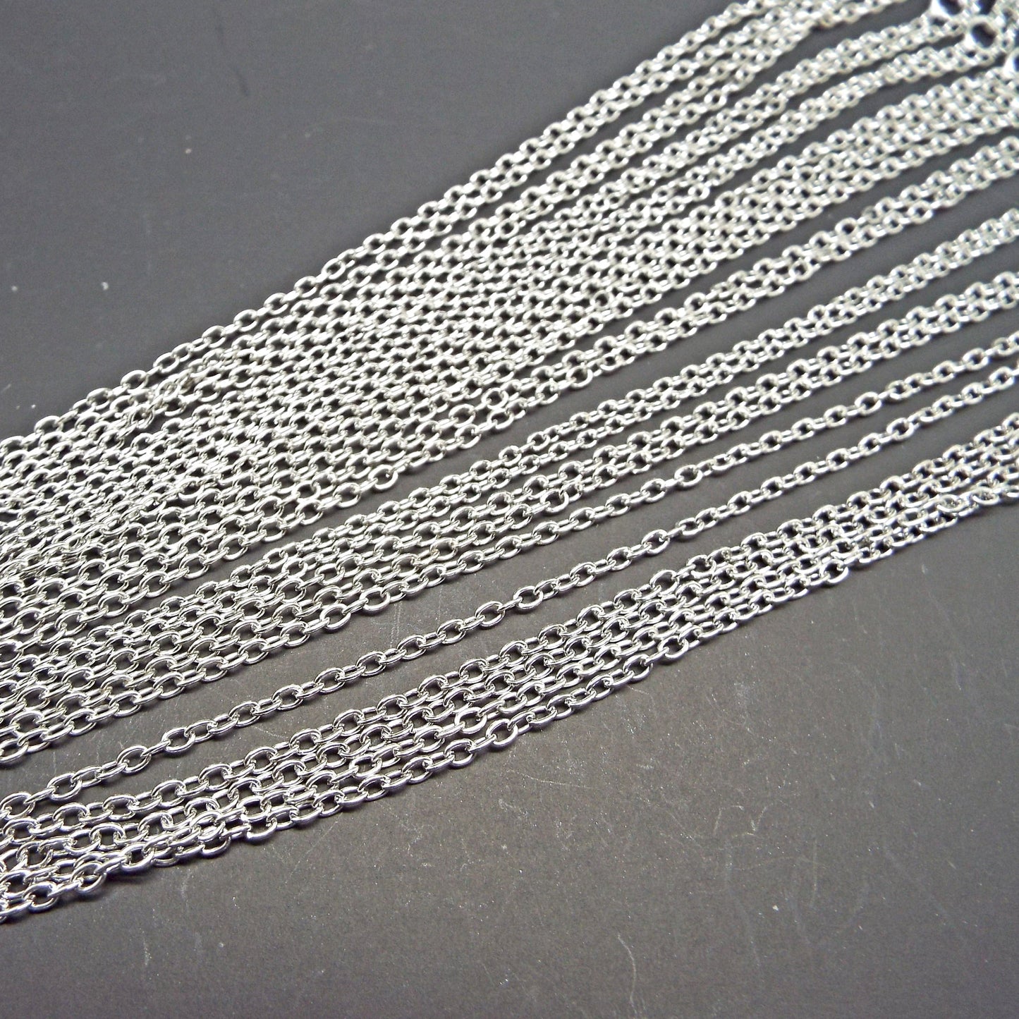 12 Antique Silver Style Cable Chain Necklaces with Lobster Clasp, 62cm
