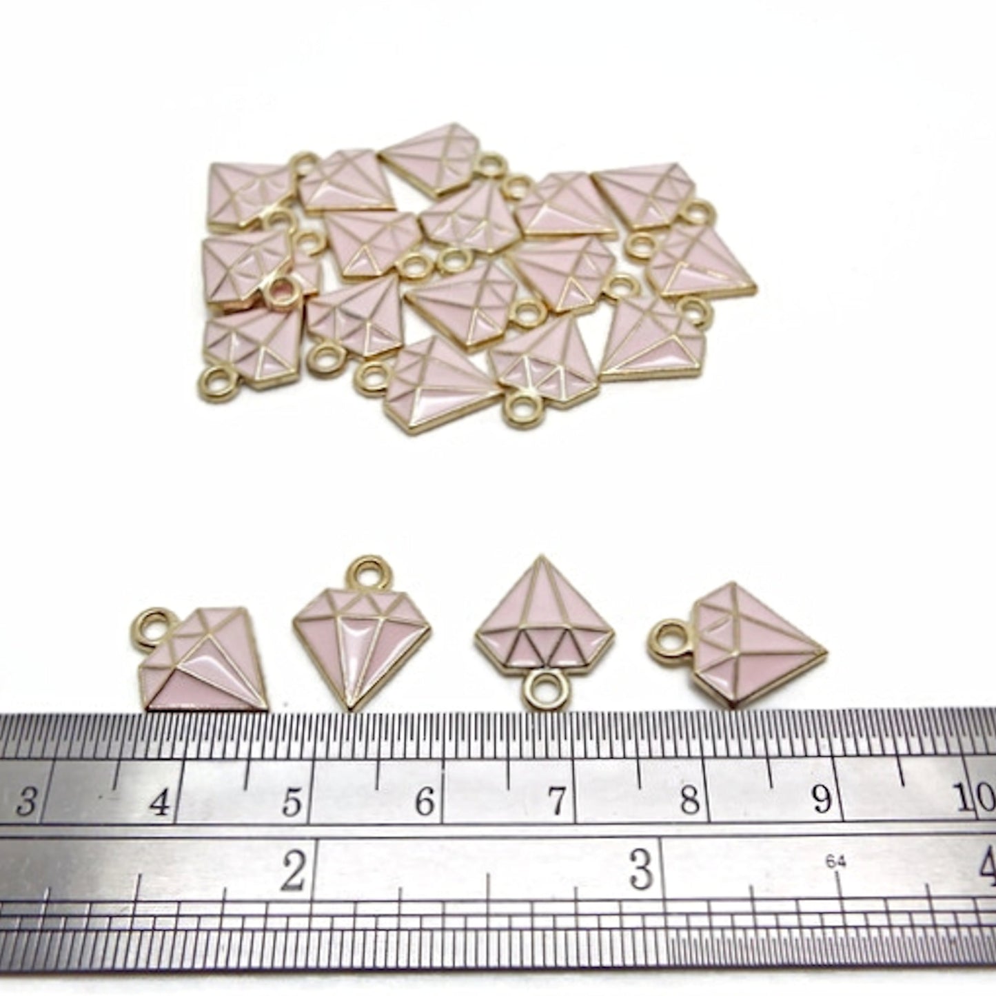 Pink Diamond Shaped Metal Charms in Light Gold, 15 x 11mm for Jewellery Crafts