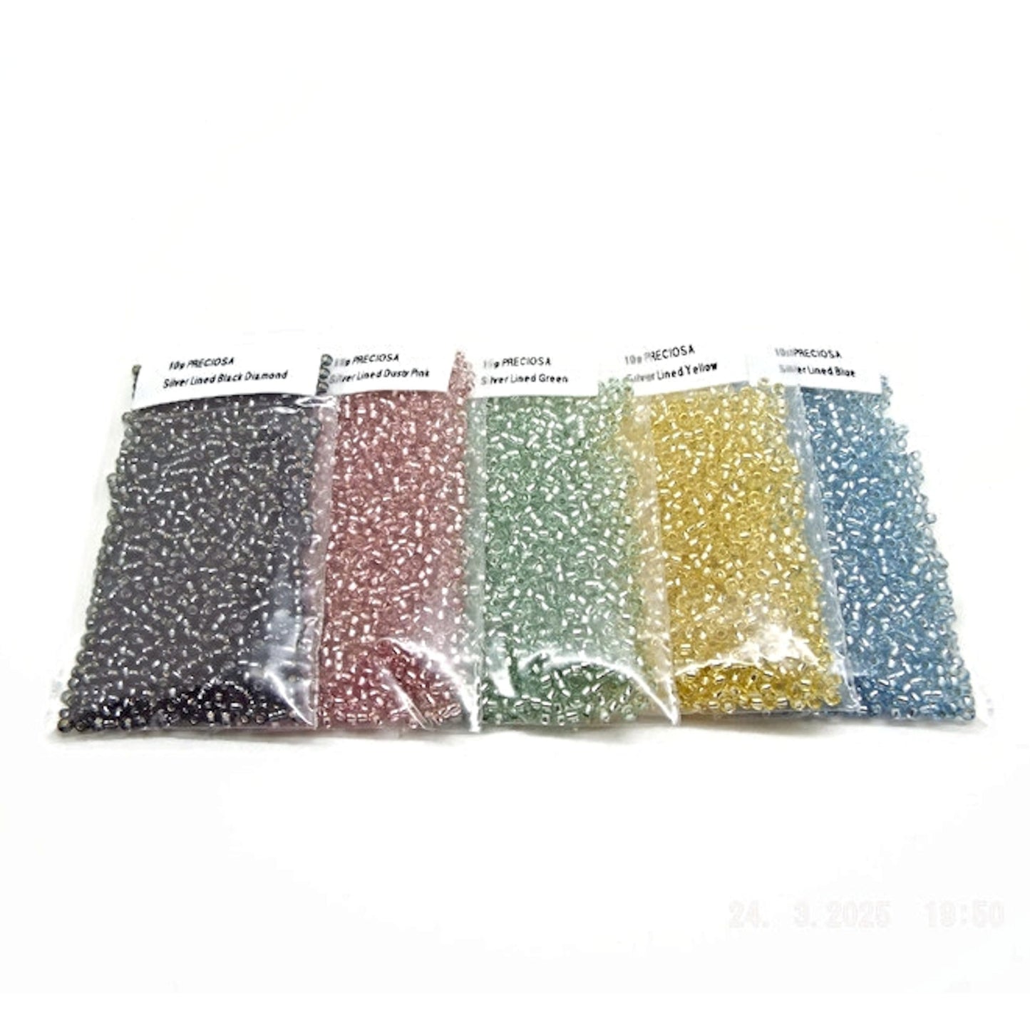 50g Preciosa Seed Beads, Size 11/0 Silver Lined for Beading Crafts