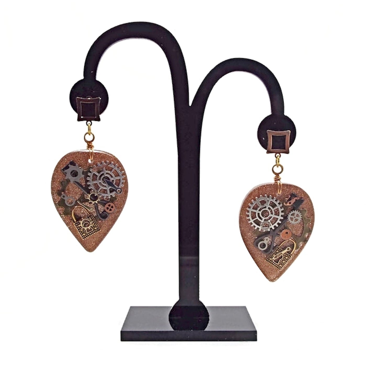 Gold Steampunk Earrings with Stainless Steel Earwires