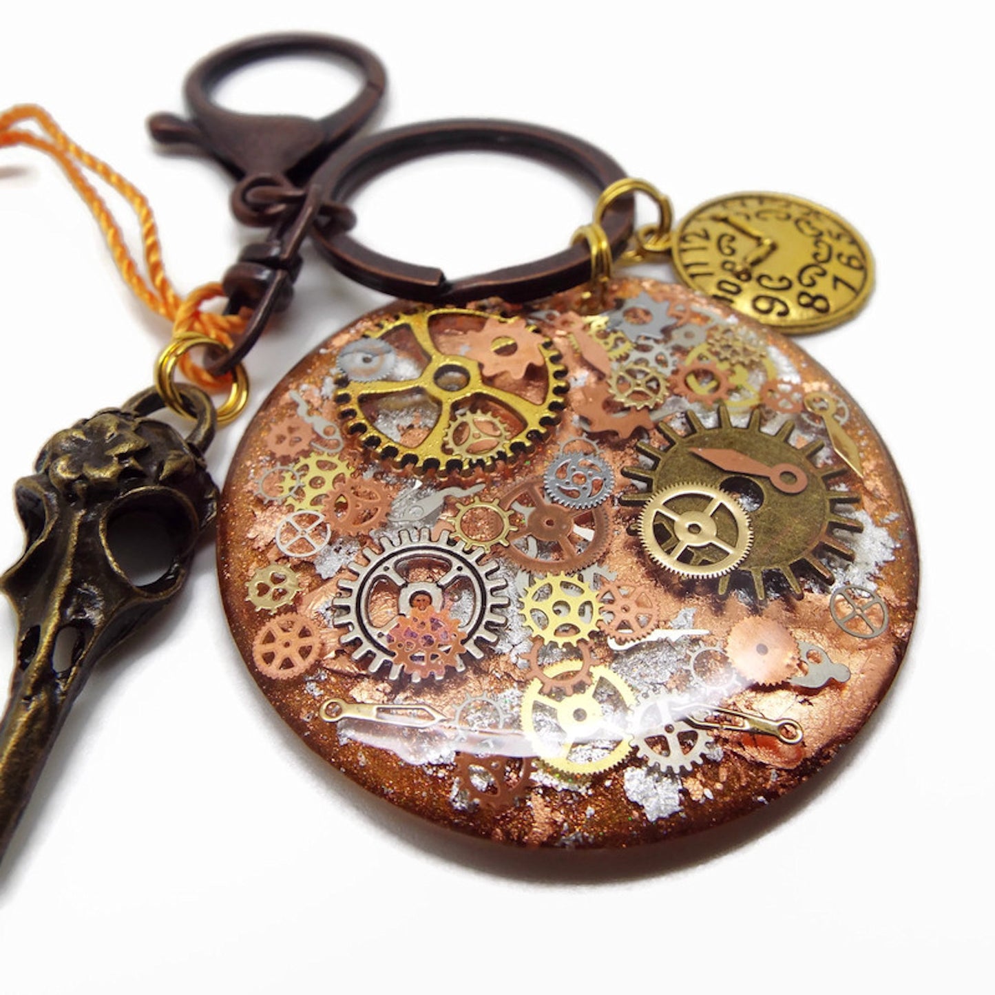 Gothic Steampunk Keyring or Bag Charm with Skull & Cogs