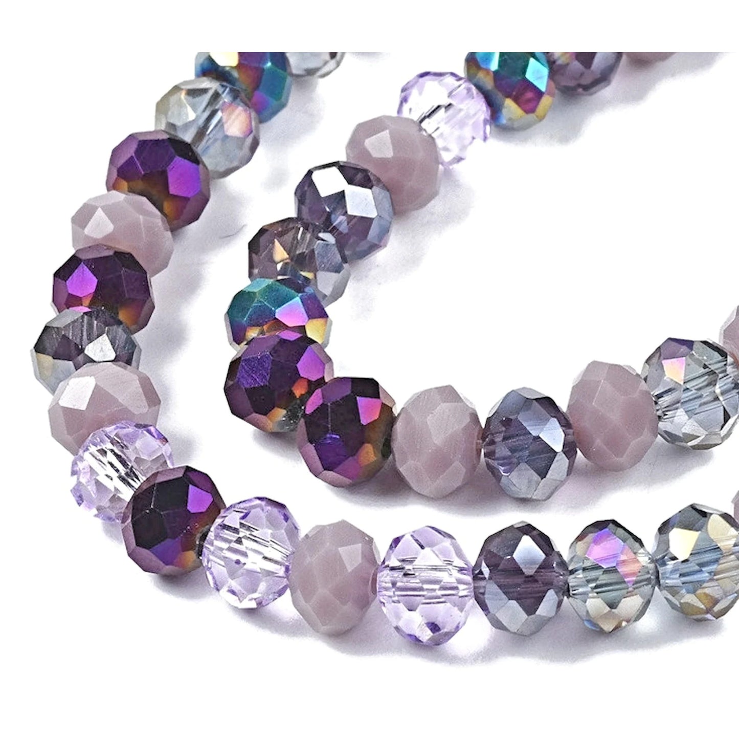6mm Rondelle Beads, 2 Strands of 90 Electroplated Faceted Glass in Blue and Purple, 6x5mm Glass Crystals