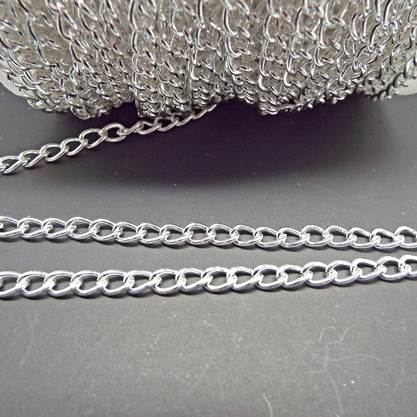 5M Silver Tone Iron Curb Chain, 6x4x1mm Link, Metal Findings for Jewellery Crafting