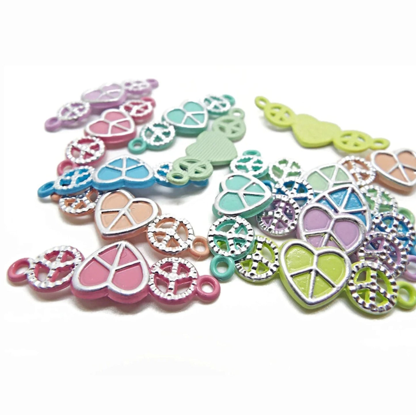 14 Enamel Peace Pendant Connectors for Jewellery Making, Pack of 7 Colours, 2 of Each