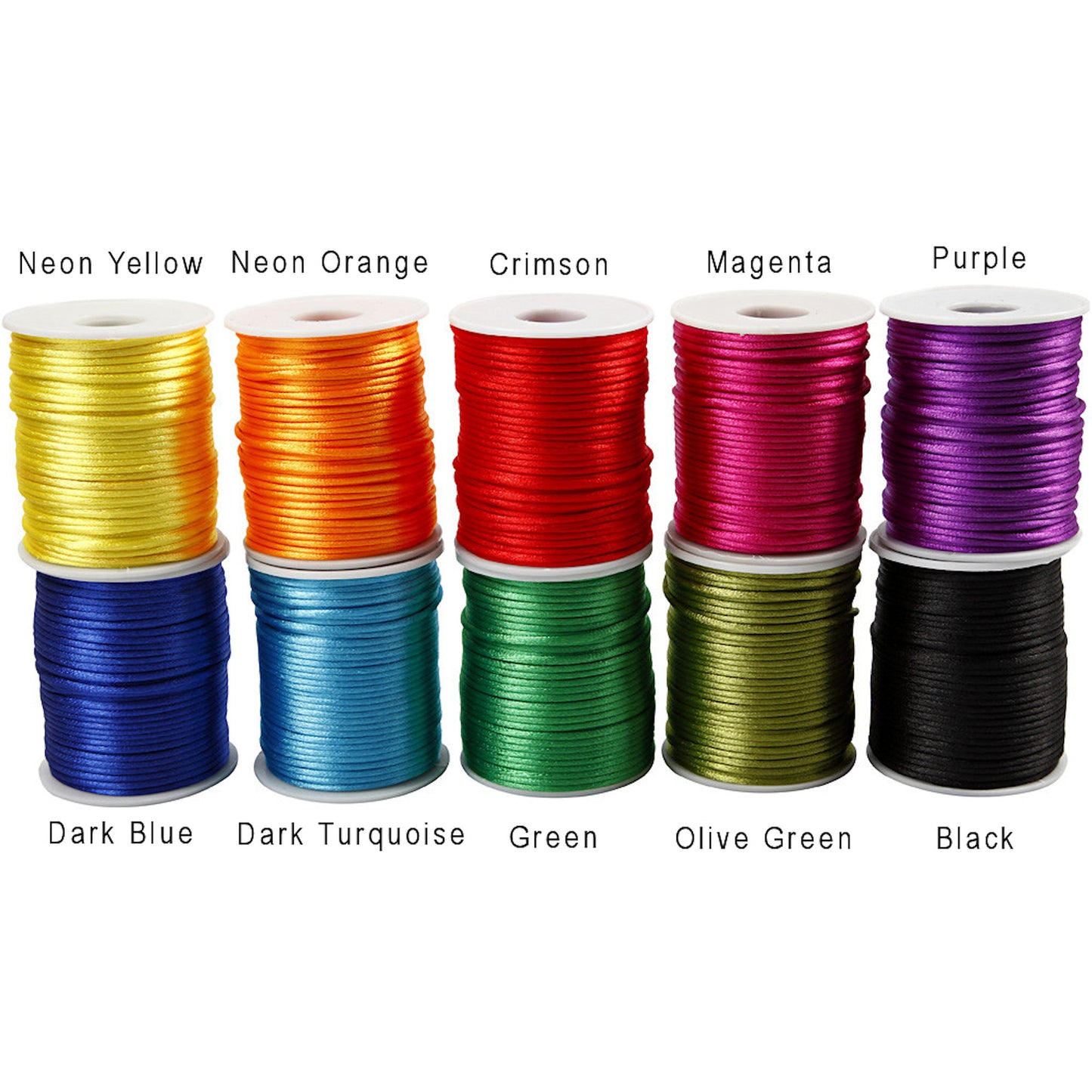 2MM SATIN CORD in Bold Colours. 5M Strand Available in 10 Colours for Beading and Macrame