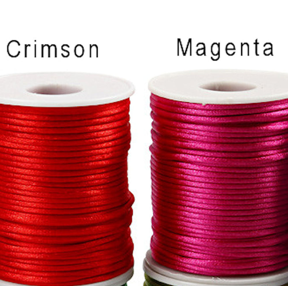 2MM SATIN CORD in Bold Colours. 5M Strand Available in 10 Colours for Beading and Macrame