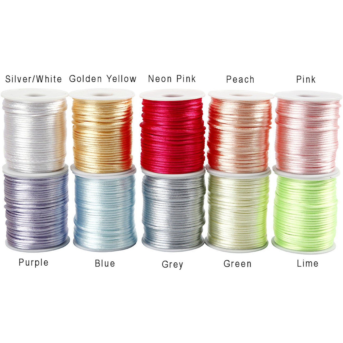 2MM SATIN CORD in Pastel Colours. 5M Strand Available in 10 Colours for Jewellery Making