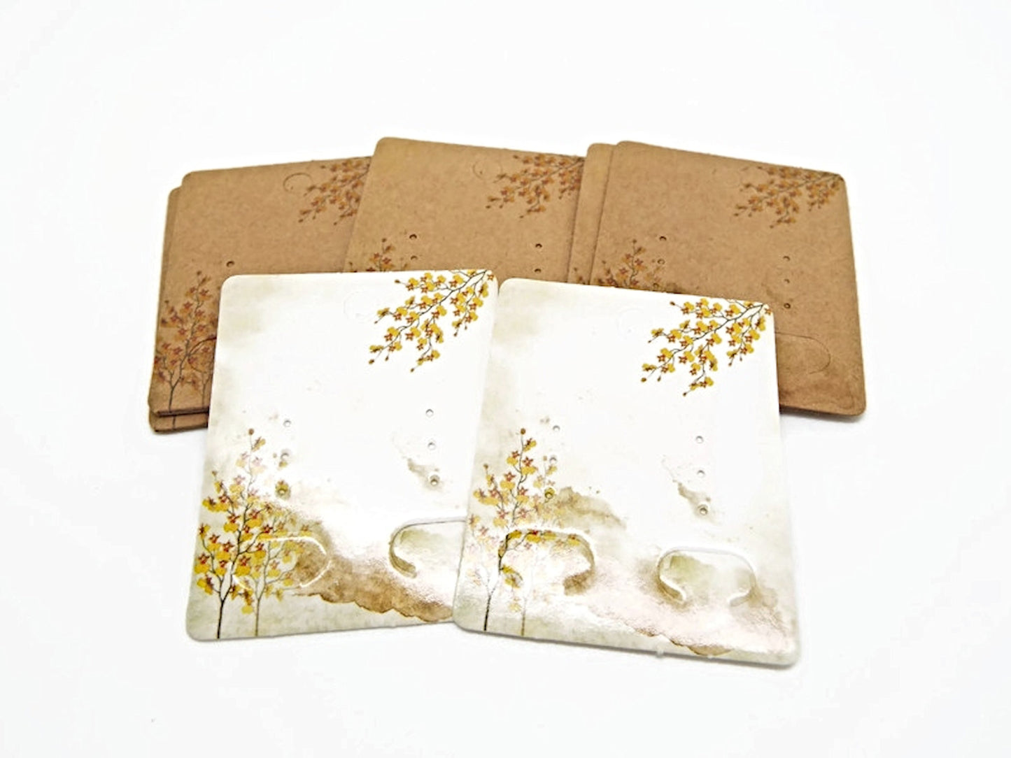25 EARRING DISPLAY CARDS in White or Brown Tree Design 5x4cm