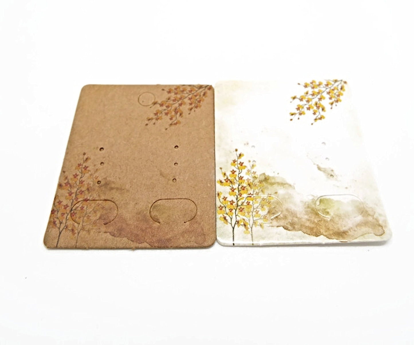 25 EARRING DISPLAY CARDS in White or Brown Tree Design 5x4cm