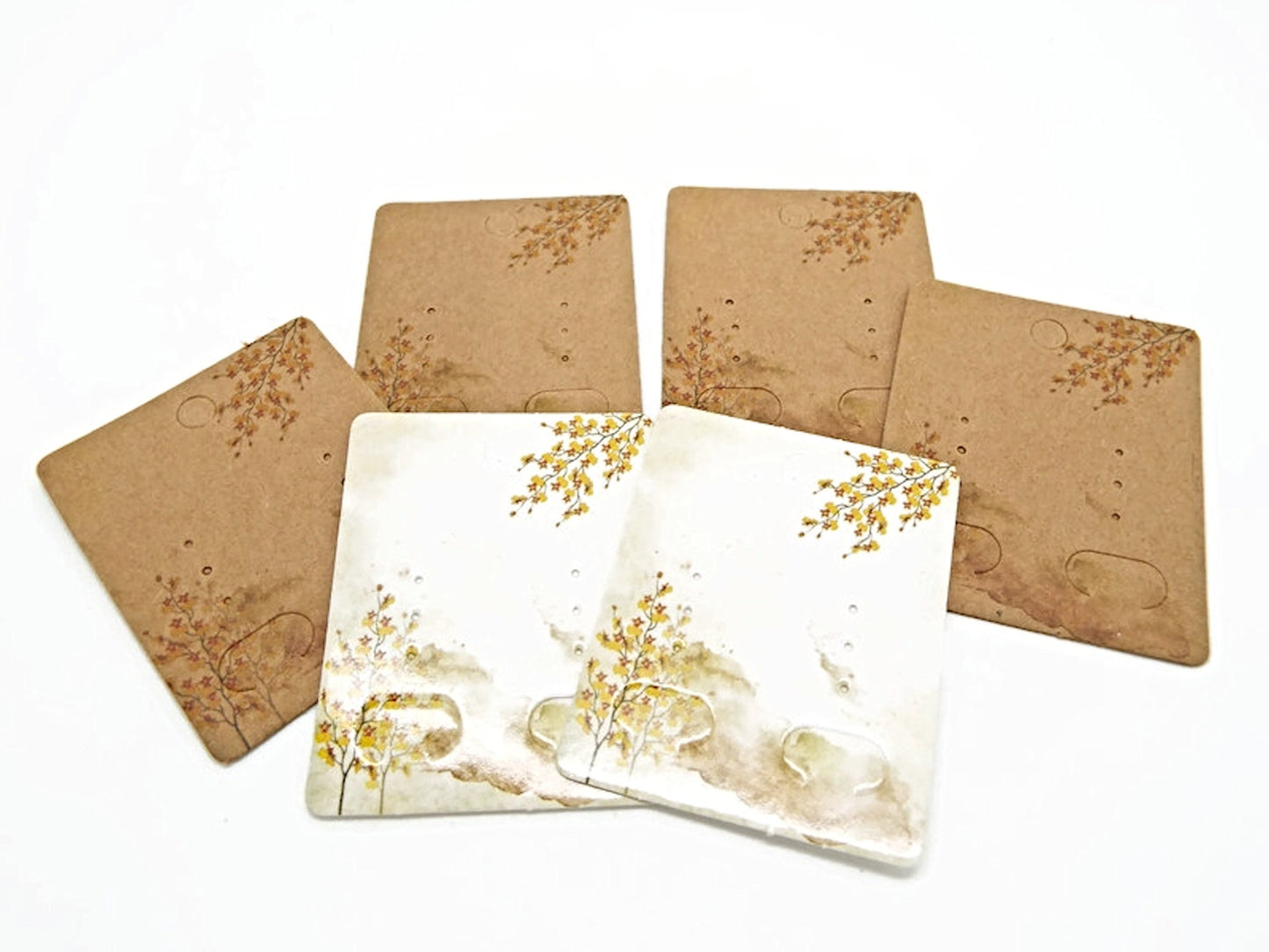 25 EARRING DISPLAY CARDS in White or Brown Tree Design 5x4cm