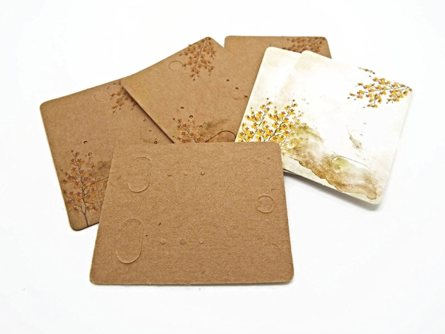 25 EARRING DISPLAY CARDS in White or Brown Tree Design 5x4cm