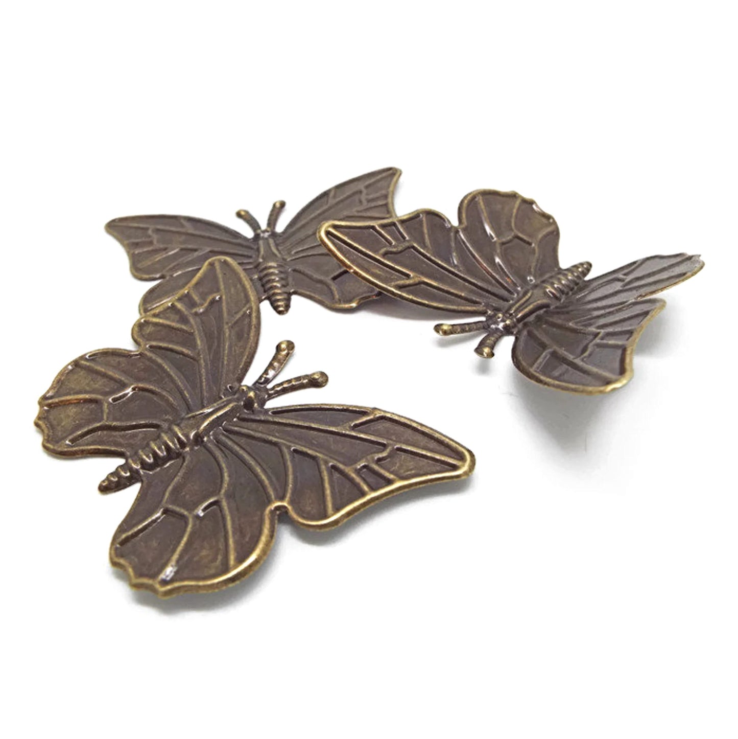 10 Large Bronze Butterfly Embellishments, 60x40mm, Flexible Steampunk Butterfly, Recessed Areas for Decorating, Lightweight Jewellery Wrap
