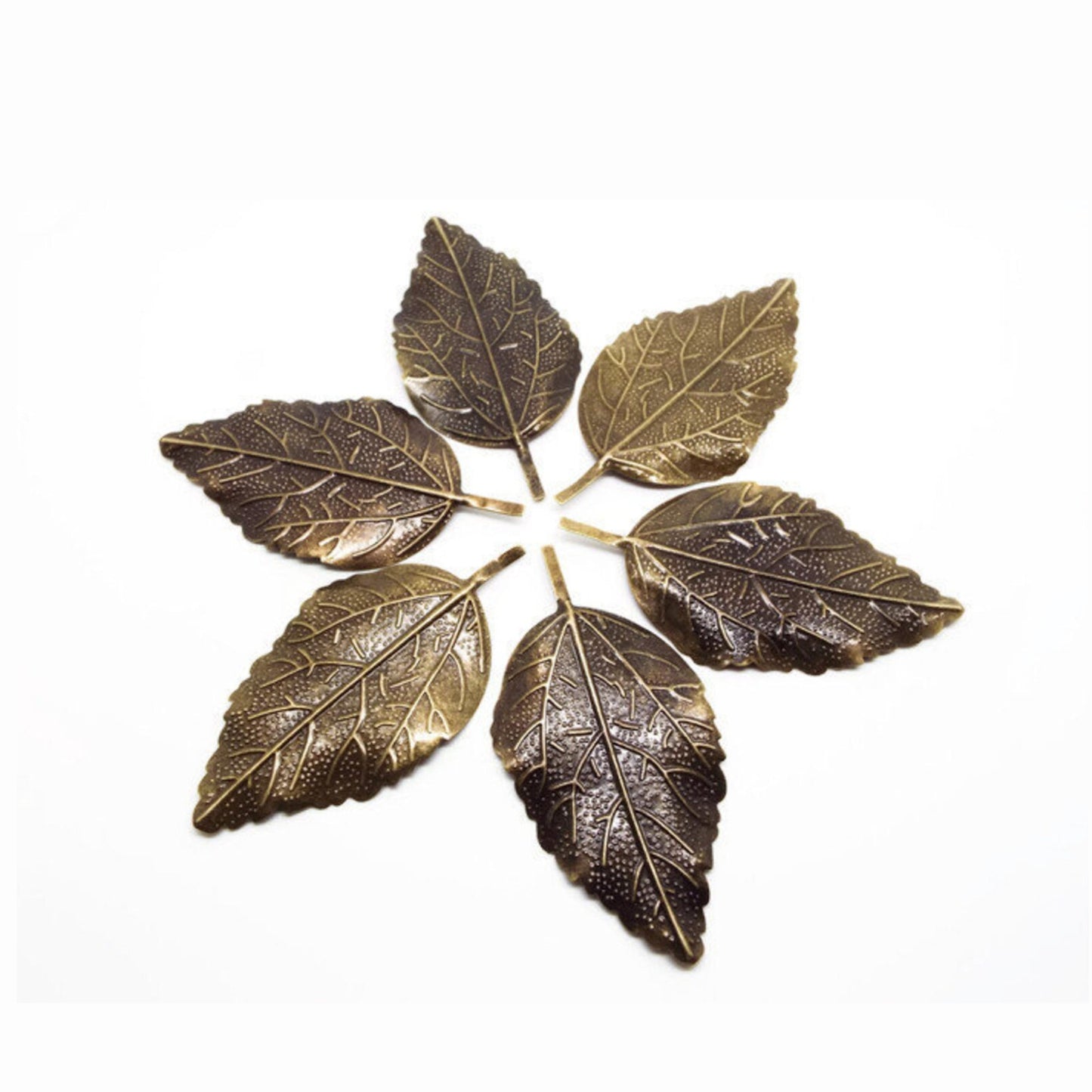 20 Large Bronze Leaf Pendant Embellishment, 65mm Flexible Antique Bronze Leaves for Metal Leaf Jewellery Making