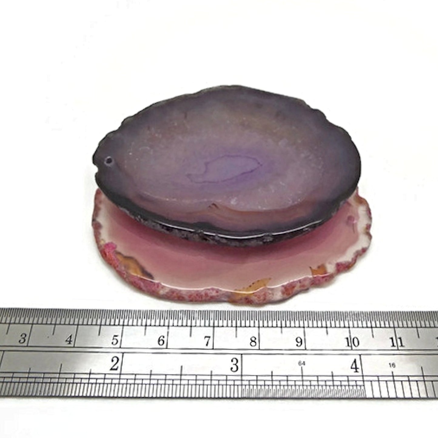 2 Large Agate Slice Pendants in Pink and Dark Purple, 68-70mm Semi Precious Gemstone for Jewellery Crafts