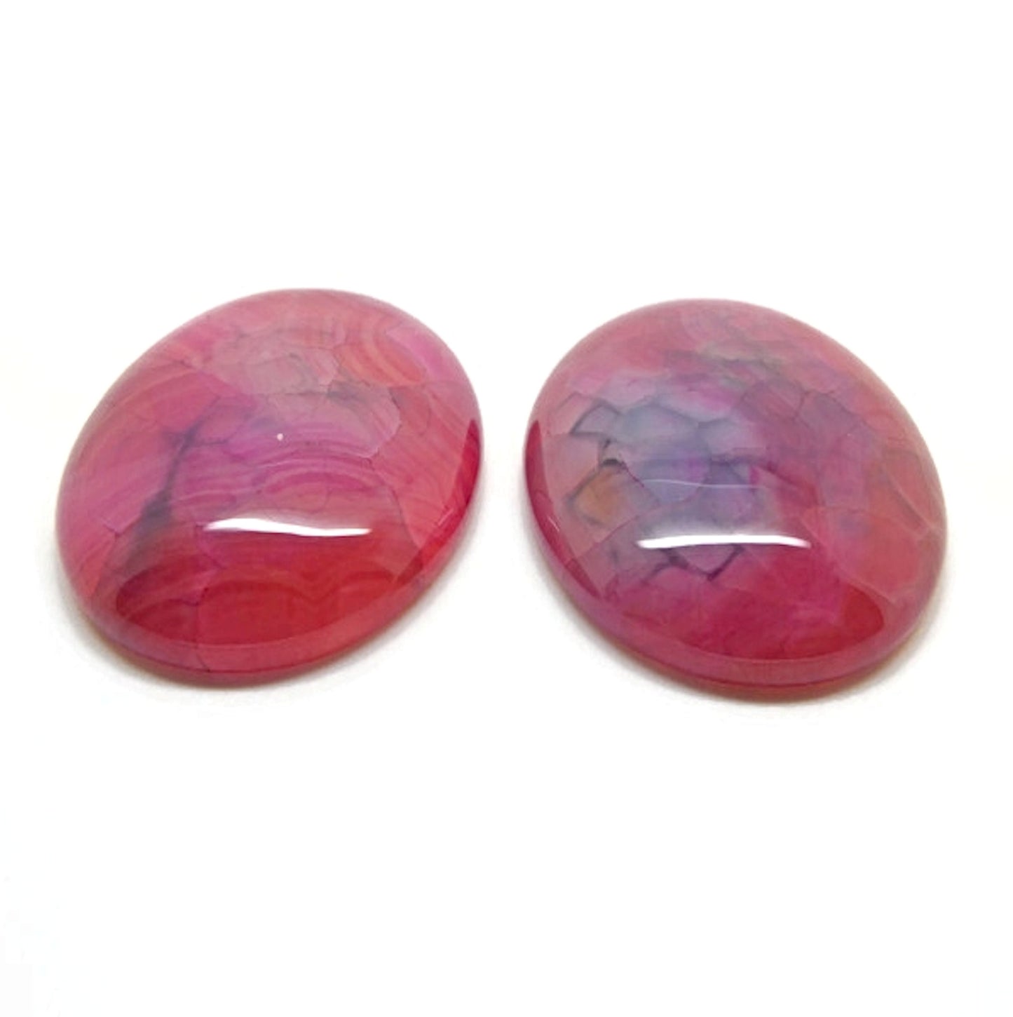 2x Deep Pink Agate Cabochons, 40mm Dragon Vein Agate for Jewellery Making