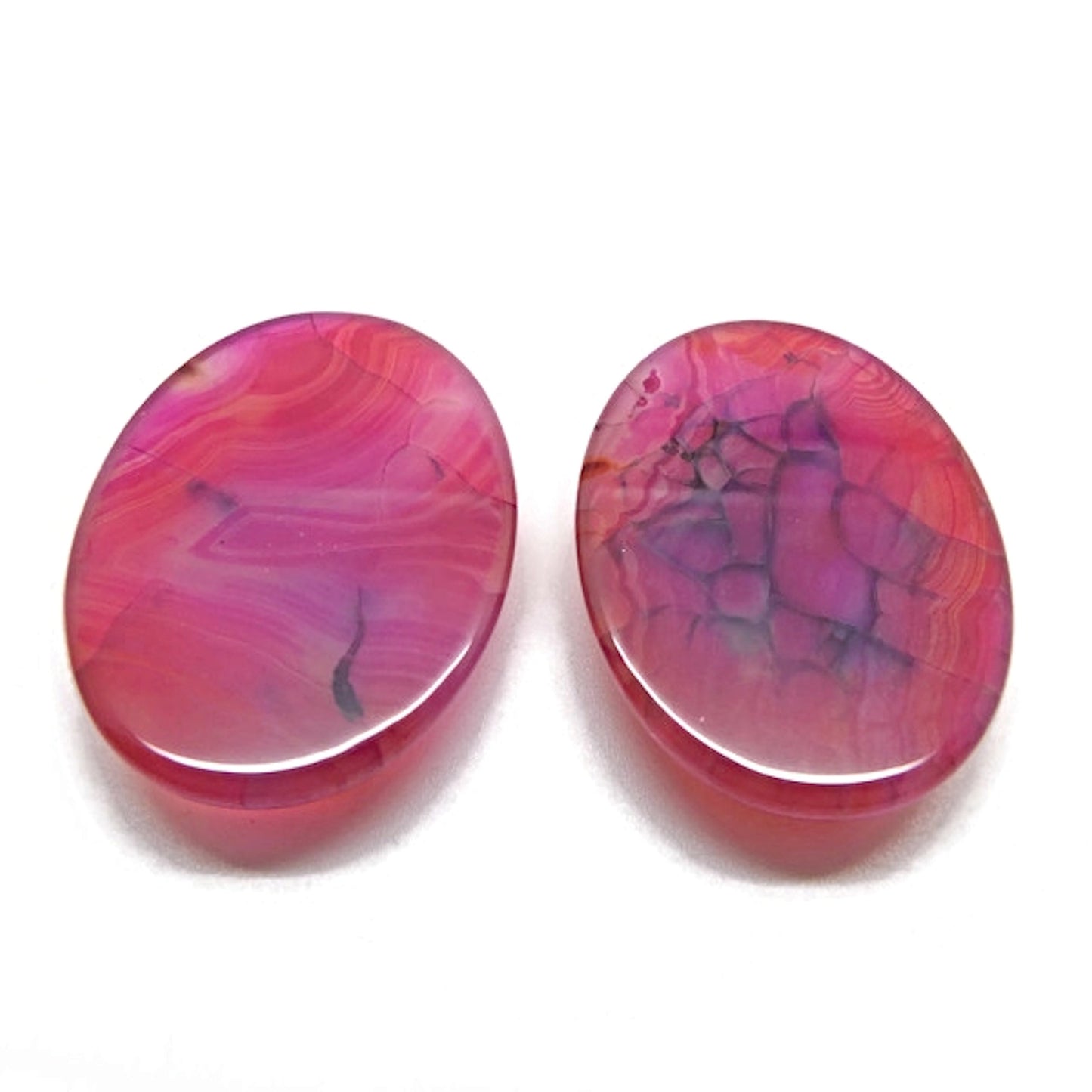 2x Deep Pink Agate Cabochons, 40mm Dragon Vein Agate for Jewellery Making