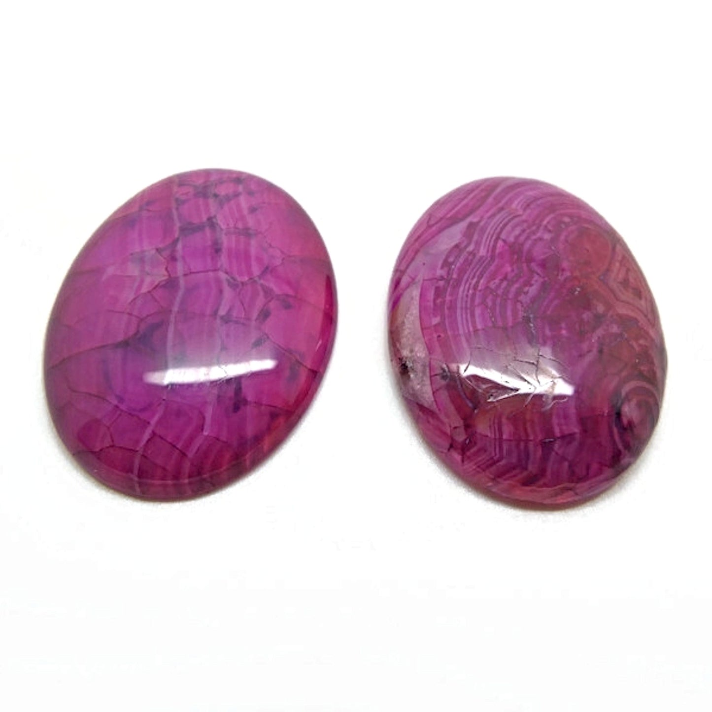 2x Agate Cabochons, 40mm Deep Pink Dragon Vein Agate for Jewellery Making
