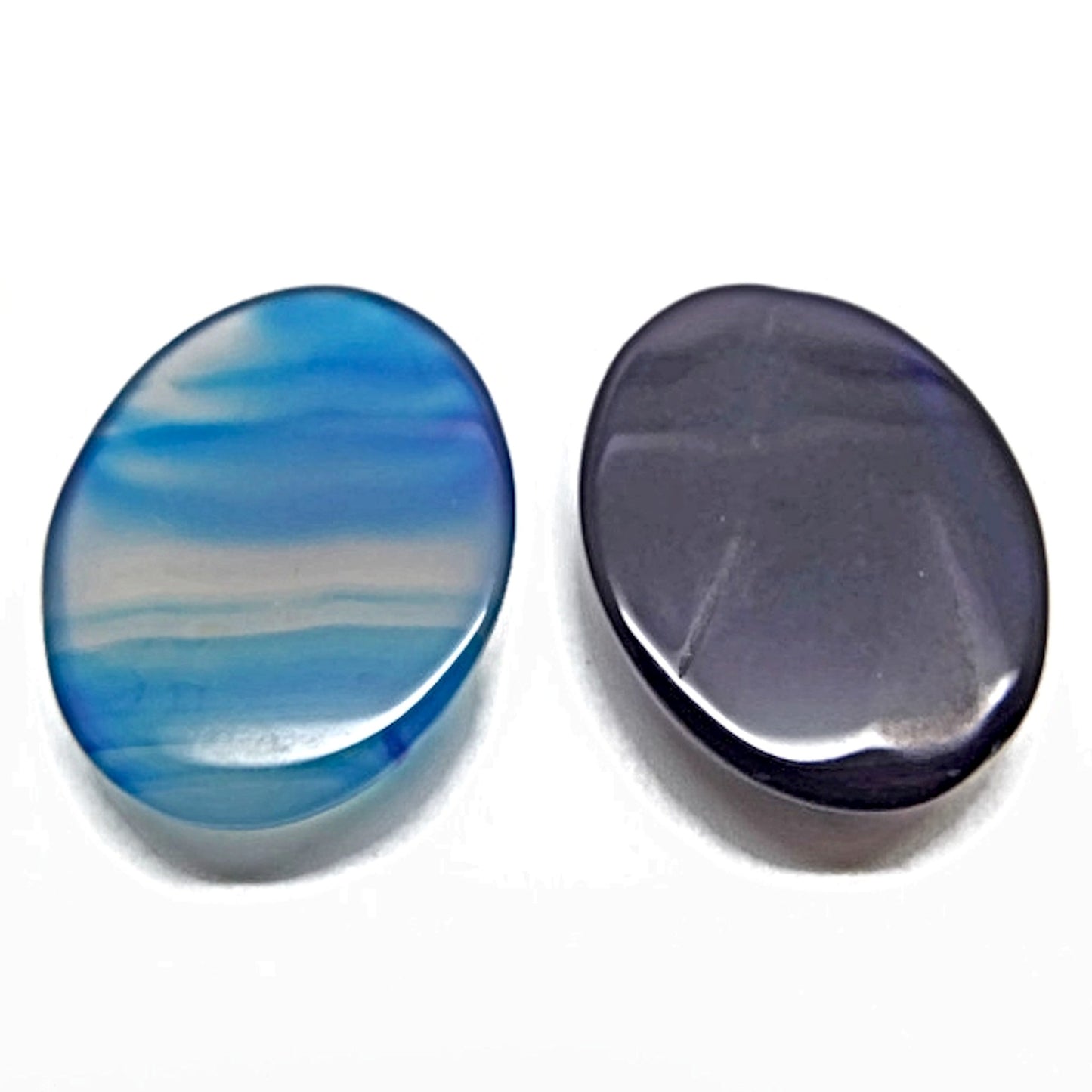 2x 40x30mm Blue Agate Oval Cabochons, Flatback Wire Wrapping Stone