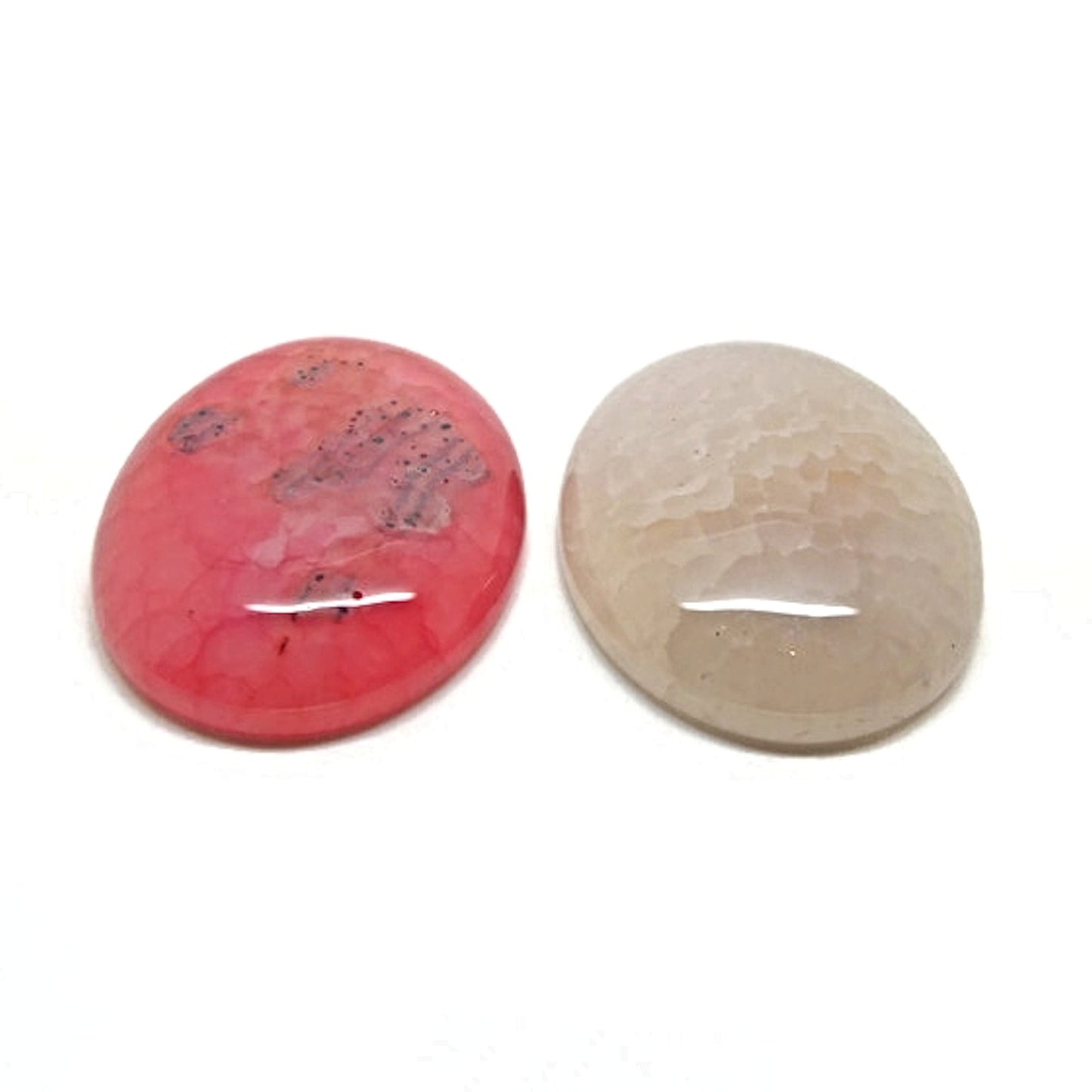 2 Agate Cabochons, 40x30mm, Pink Grey Crackle Agate Jewellery Gemstones
