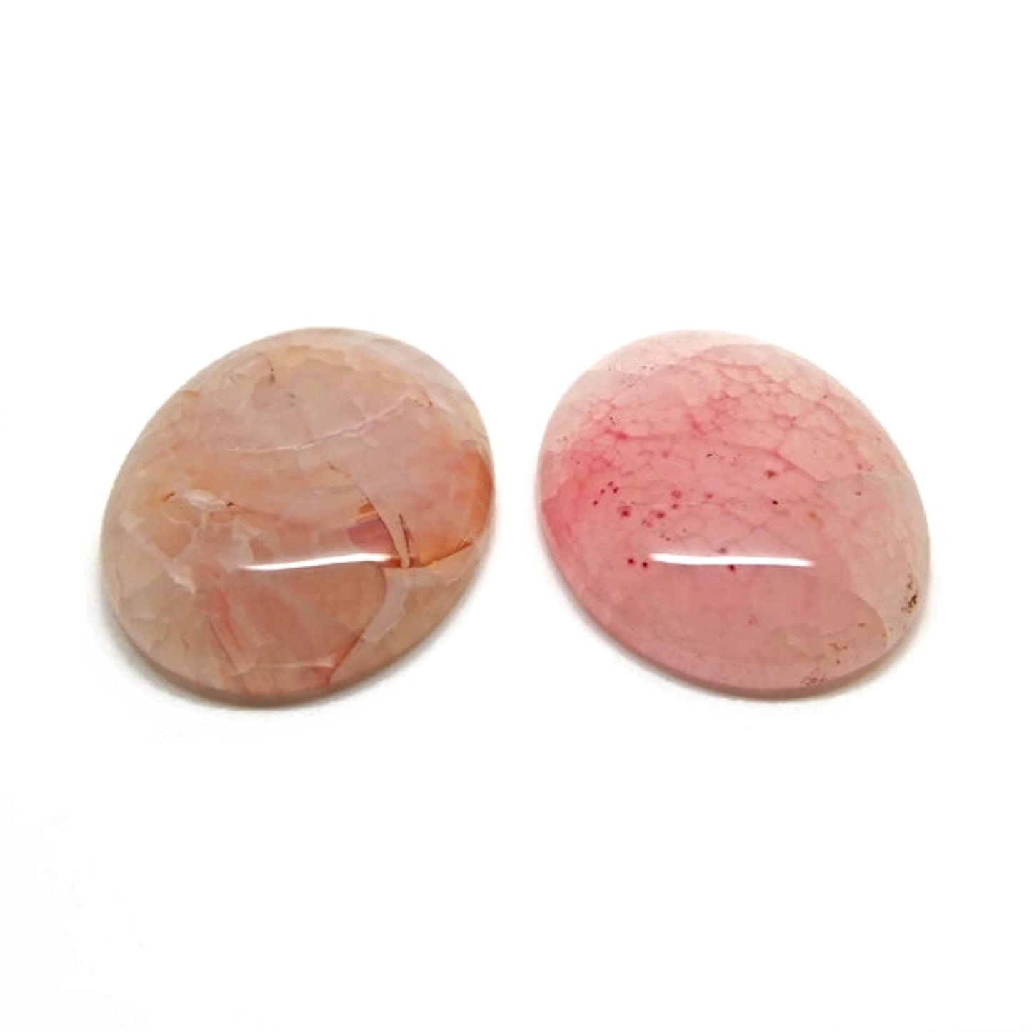 2 Agate Cabochons, 40x30mm, Pink Peach Crackle Agate Jewellery Gemstones