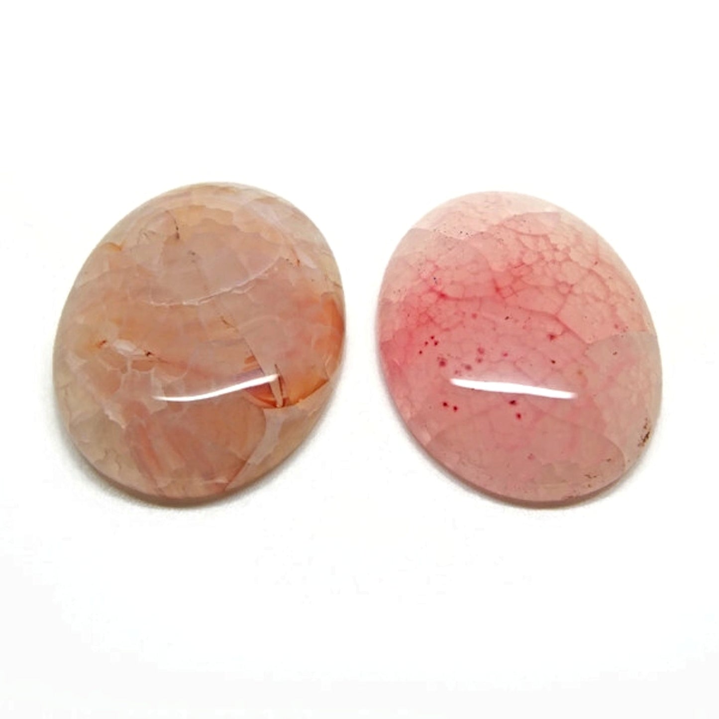 2 Agate Cabochons, 40x30mm, Pink Peach Crackle Agate Jewellery Gemstones