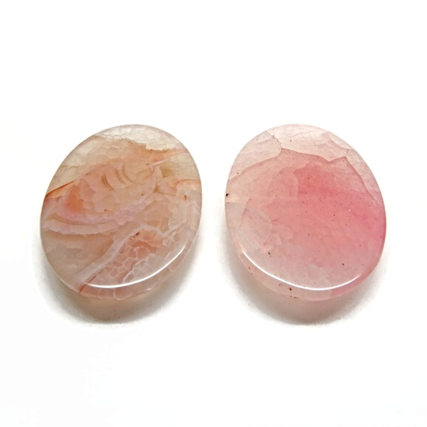 2 Agate Cabochons, 40x30mm, Pink Peach Crackle Agate Jewellery Gemstones