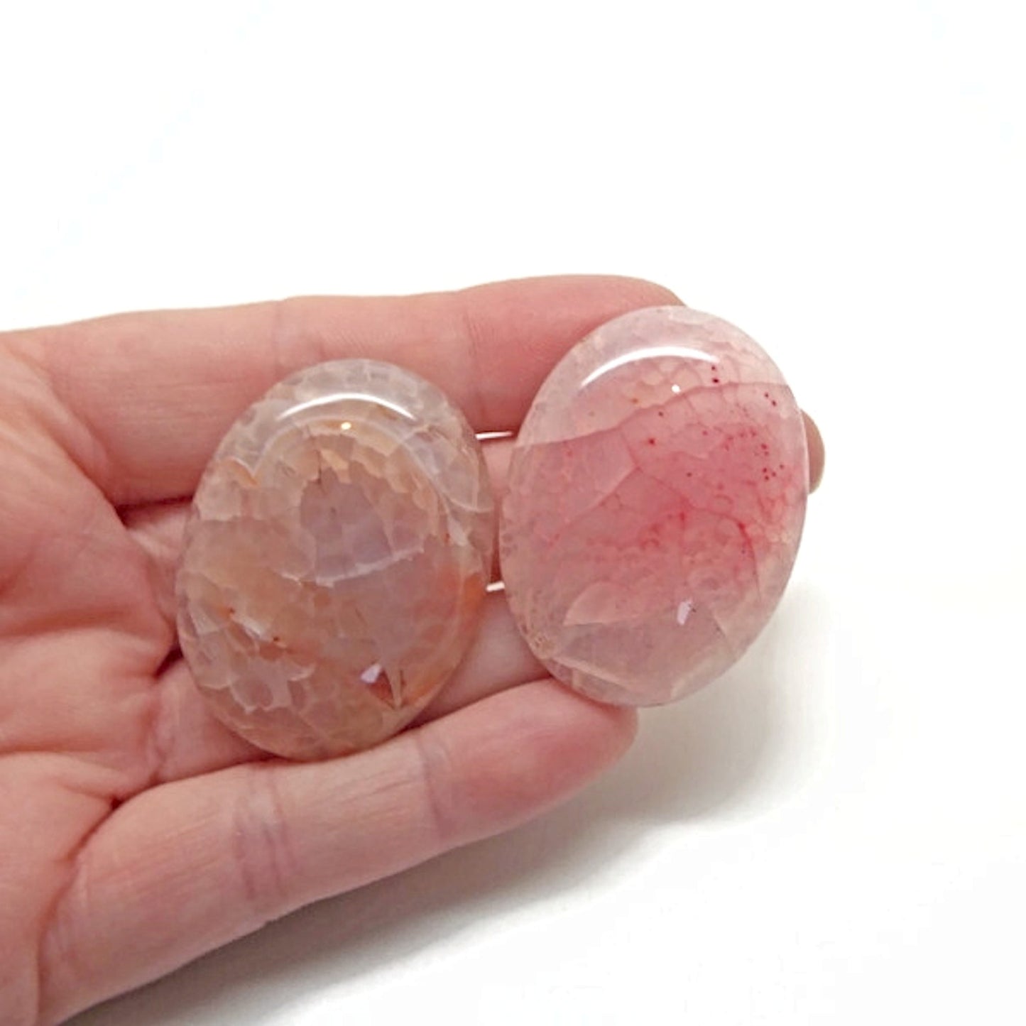 2 Agate Cabochons, 40x30mm, Pink Peach Crackle Agate Jewellery Gemstones