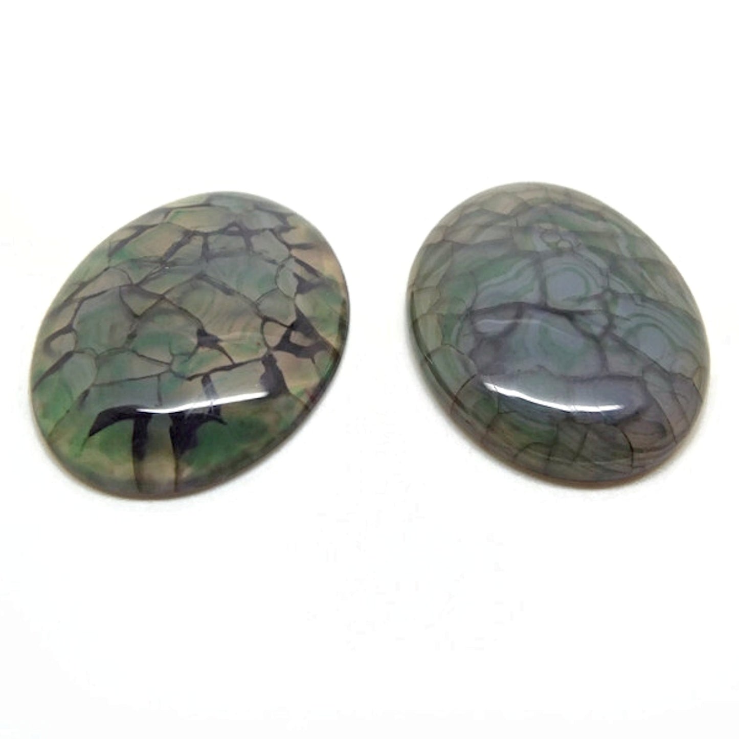 2x Agate Cabochons, 40mm Cyan Green Dragon Vein Agate for Jewellery Making