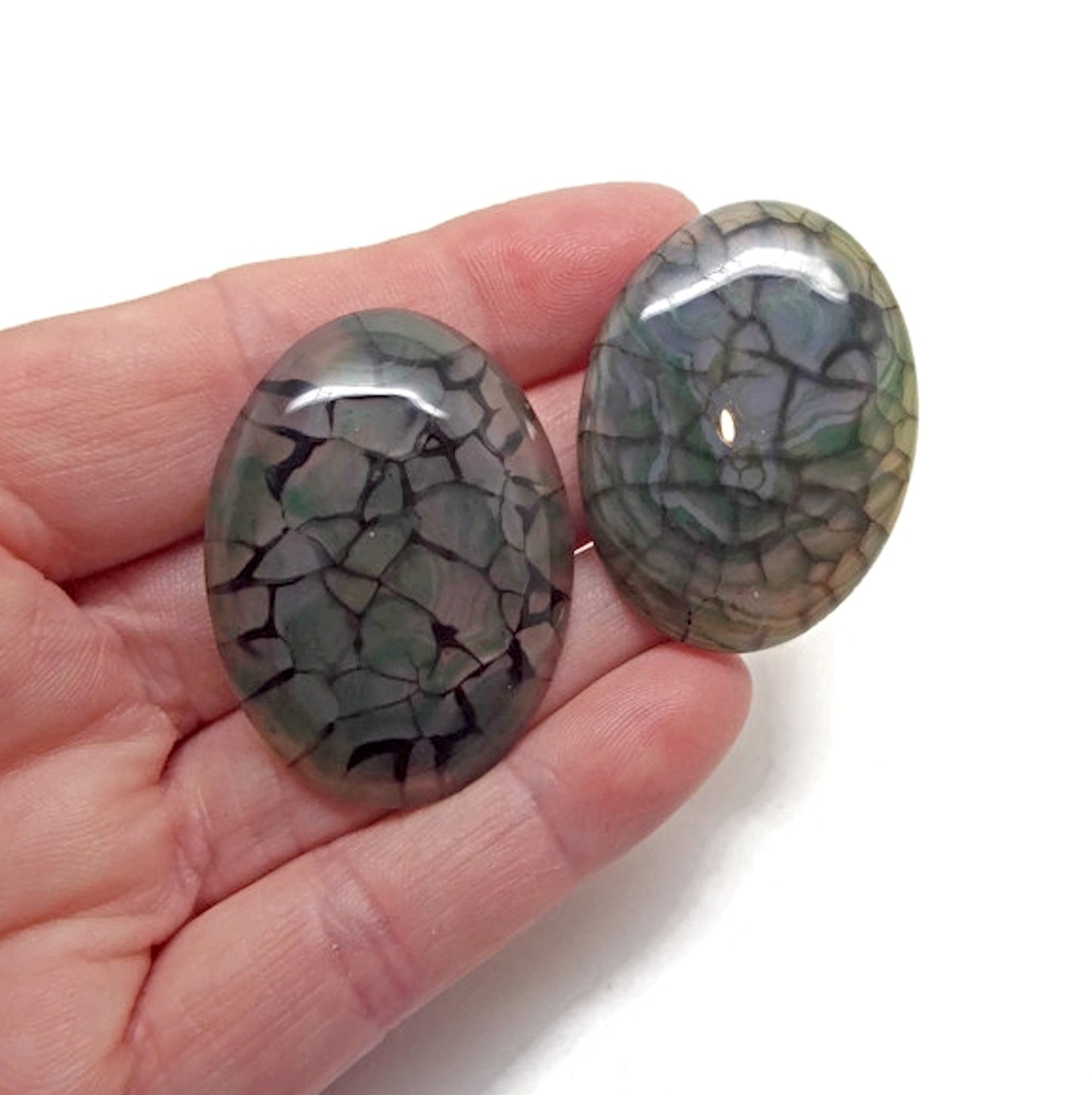2x Agate Cabochons, 40mm Cyan Green Dragon Vein Agate for Jewellery Making