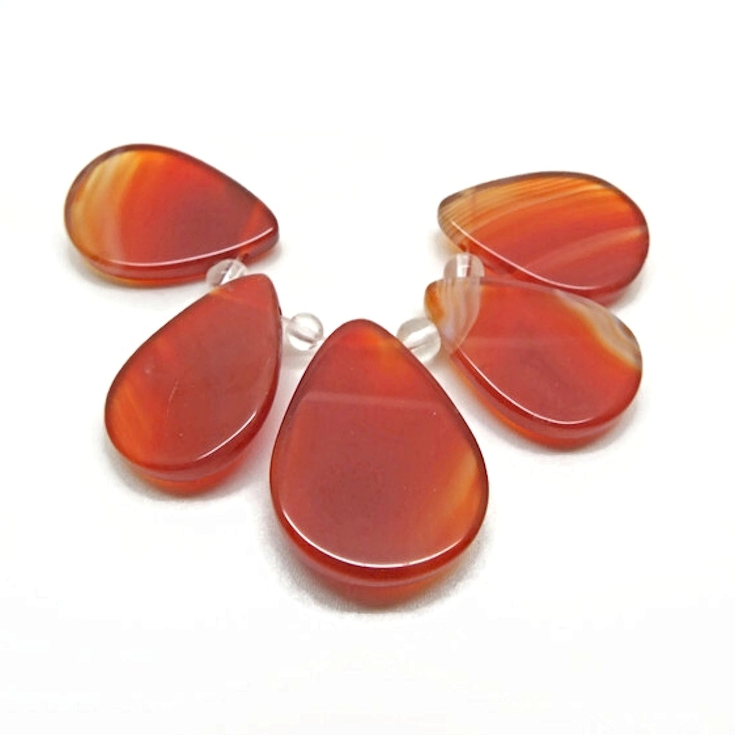 5x Orange Agate Teardrop Pendants for Gemstone Jewellery Making