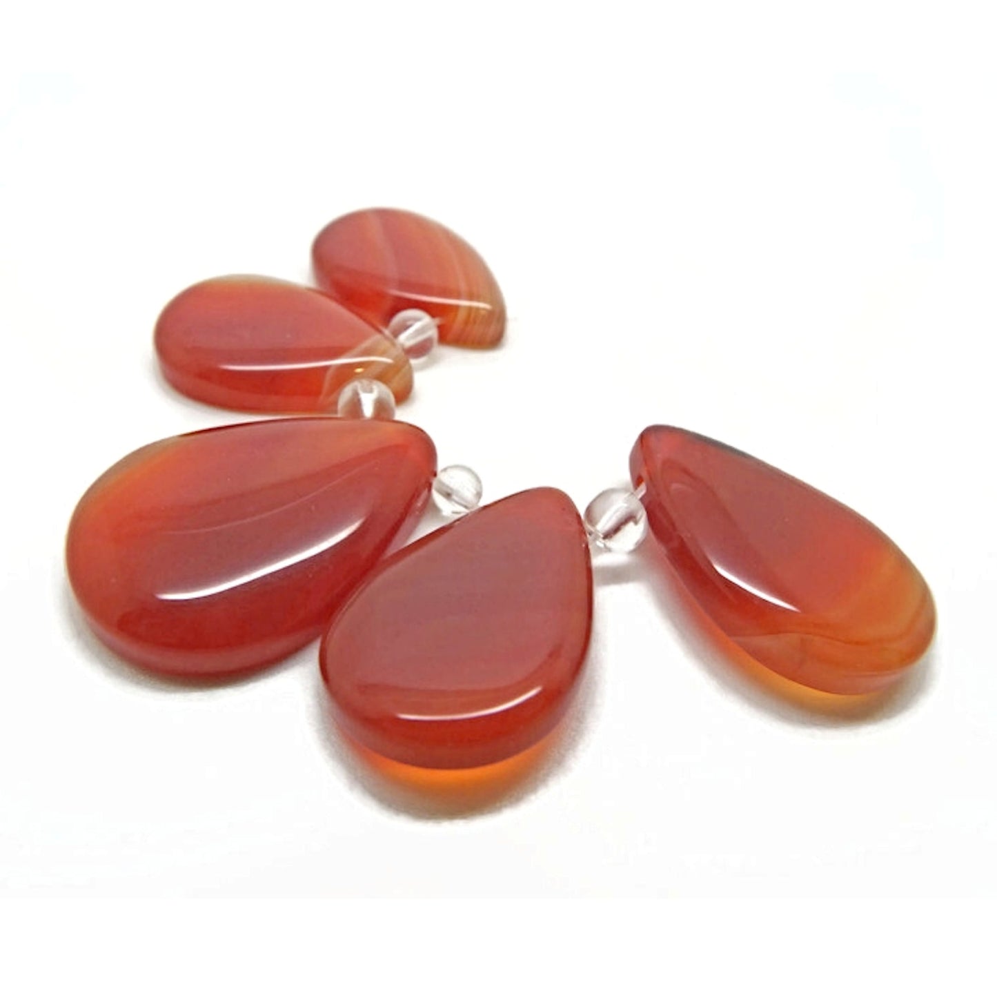 5x Orange Agate Teardrop Pendants for Gemstone Jewellery Making