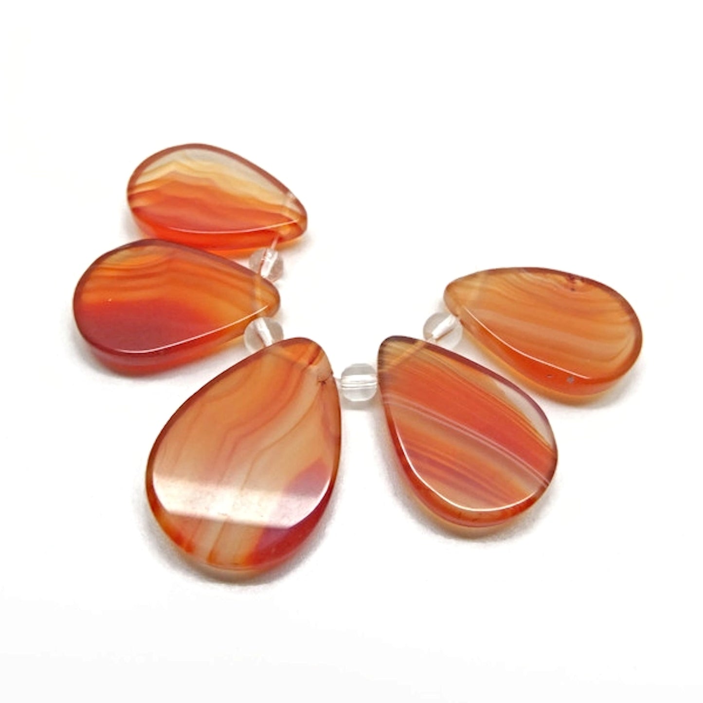 Set of 5 Orange Banded Agate Teardrop Pendants for Gemstone Jewellery Making
