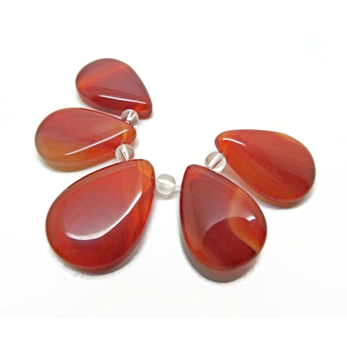 5x Orange Banded Agate Teardrop Pendants for Gemstone Jewellery Making