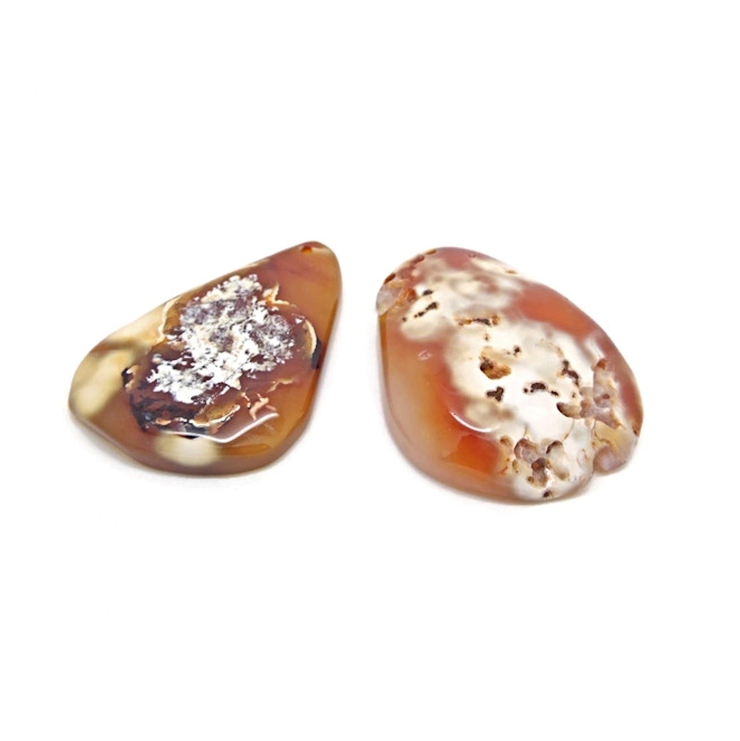 Natural Irregular Agate Pendants, Set of 2, 53mm Golden Brown Teardrop and Oval