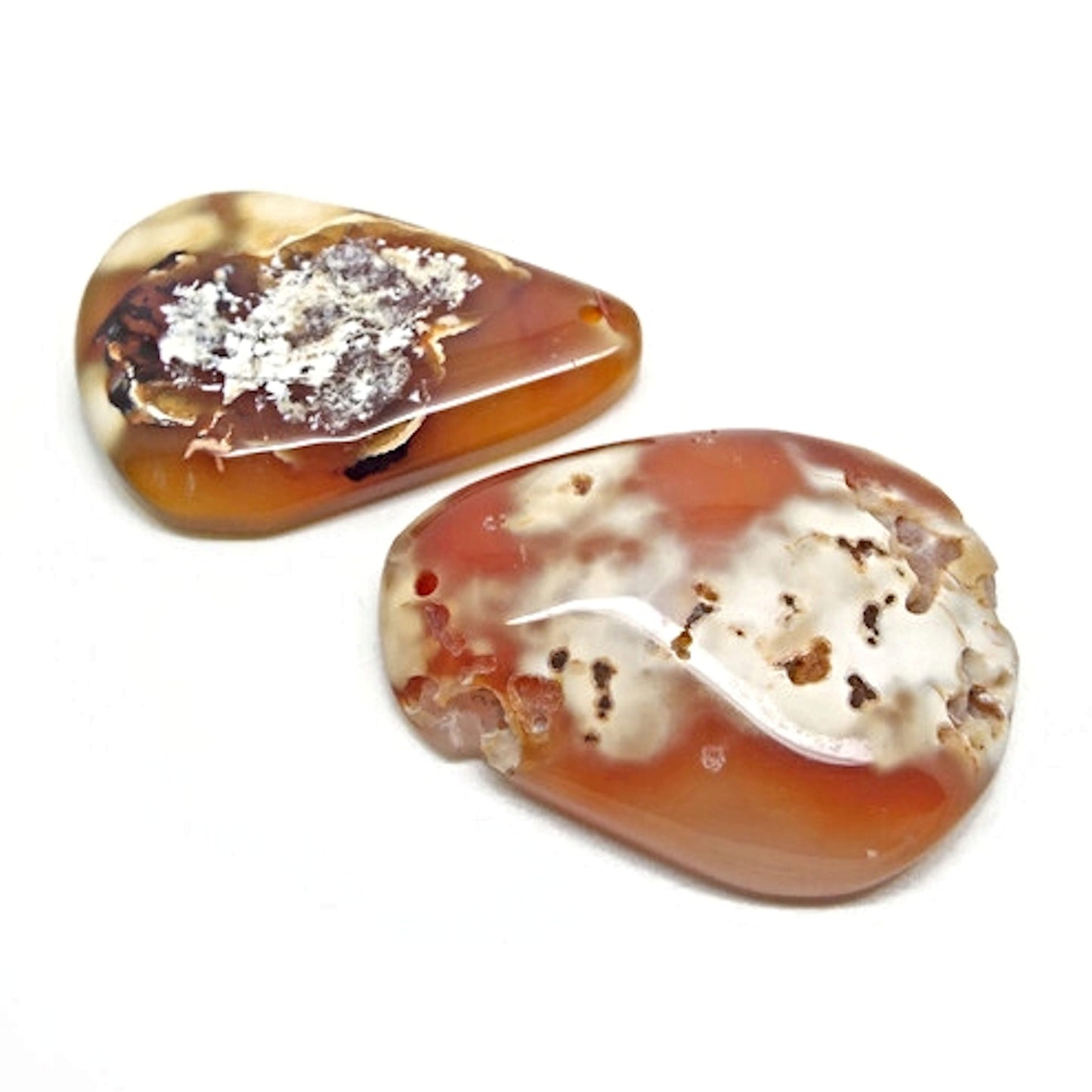 Natural Irregular Agate Pendants, Set of 2, 53mm Golden Brown Teardrop and Oval