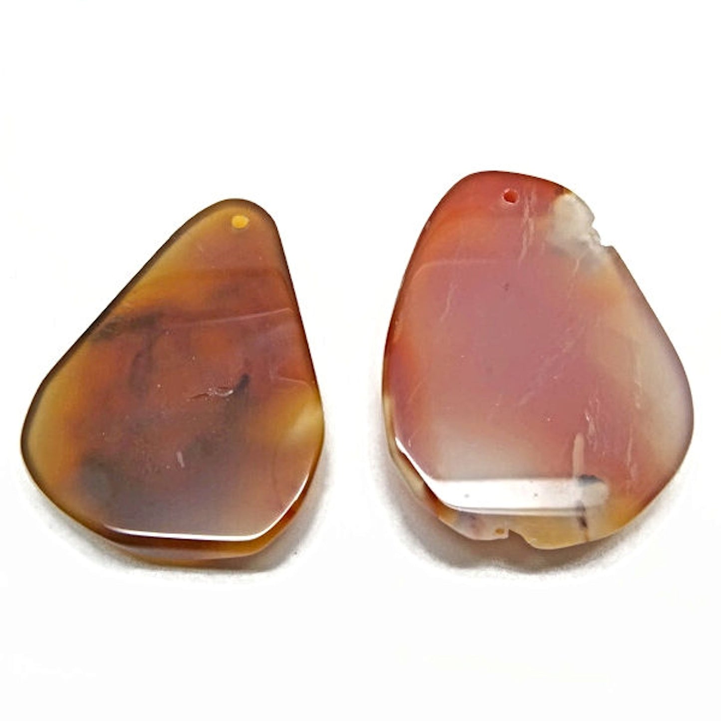 Natural Irregular Agate Pendants, Set of 2, 53mm Golden Brown Teardrop and Oval