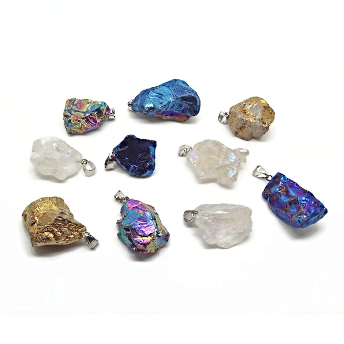 10x Electroplated Quartz Crystal Pendants for Jewellery Making in Mixed Colours