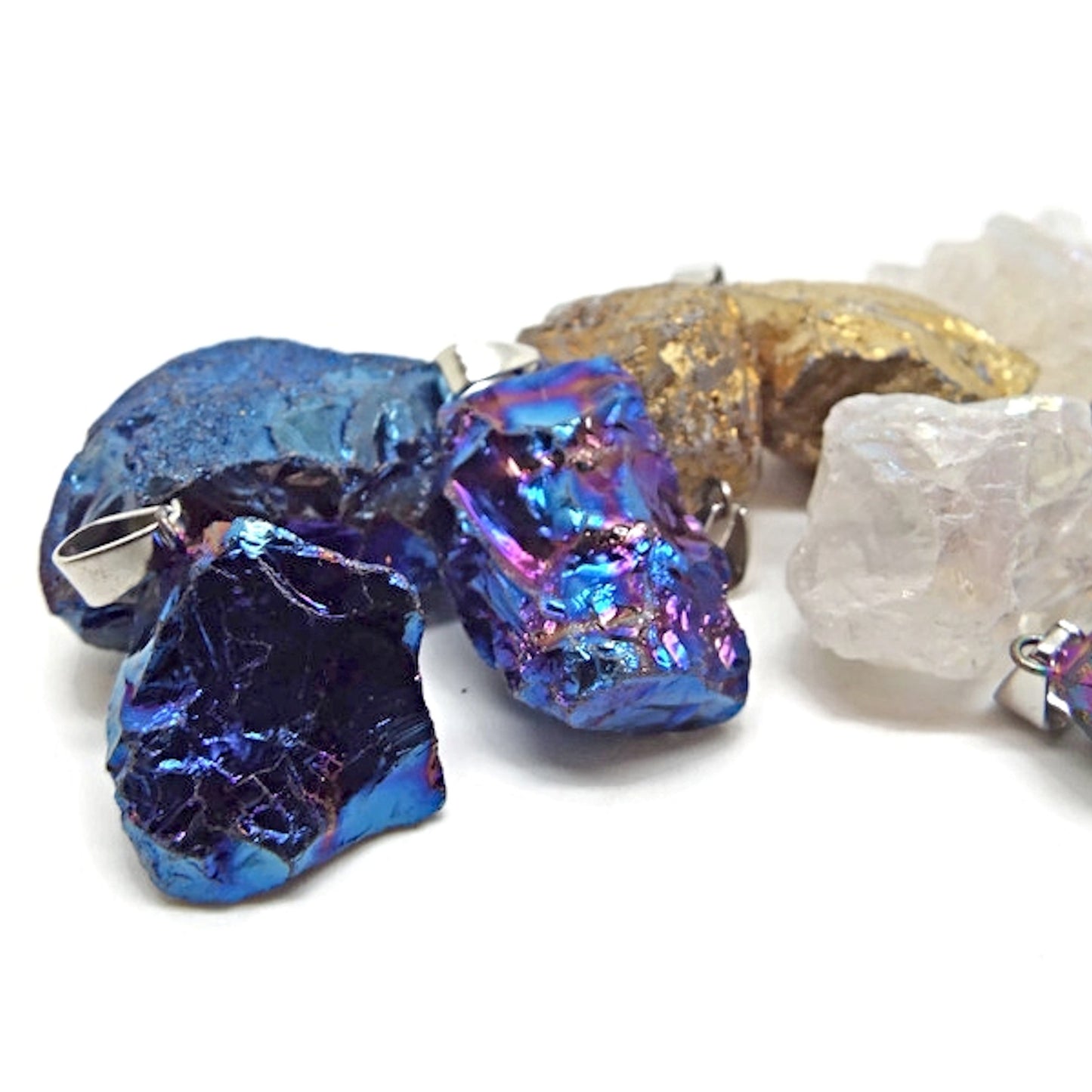 10x Electroplated Quartz Crystal Pendants for Jewellery Making in Mixed Colours