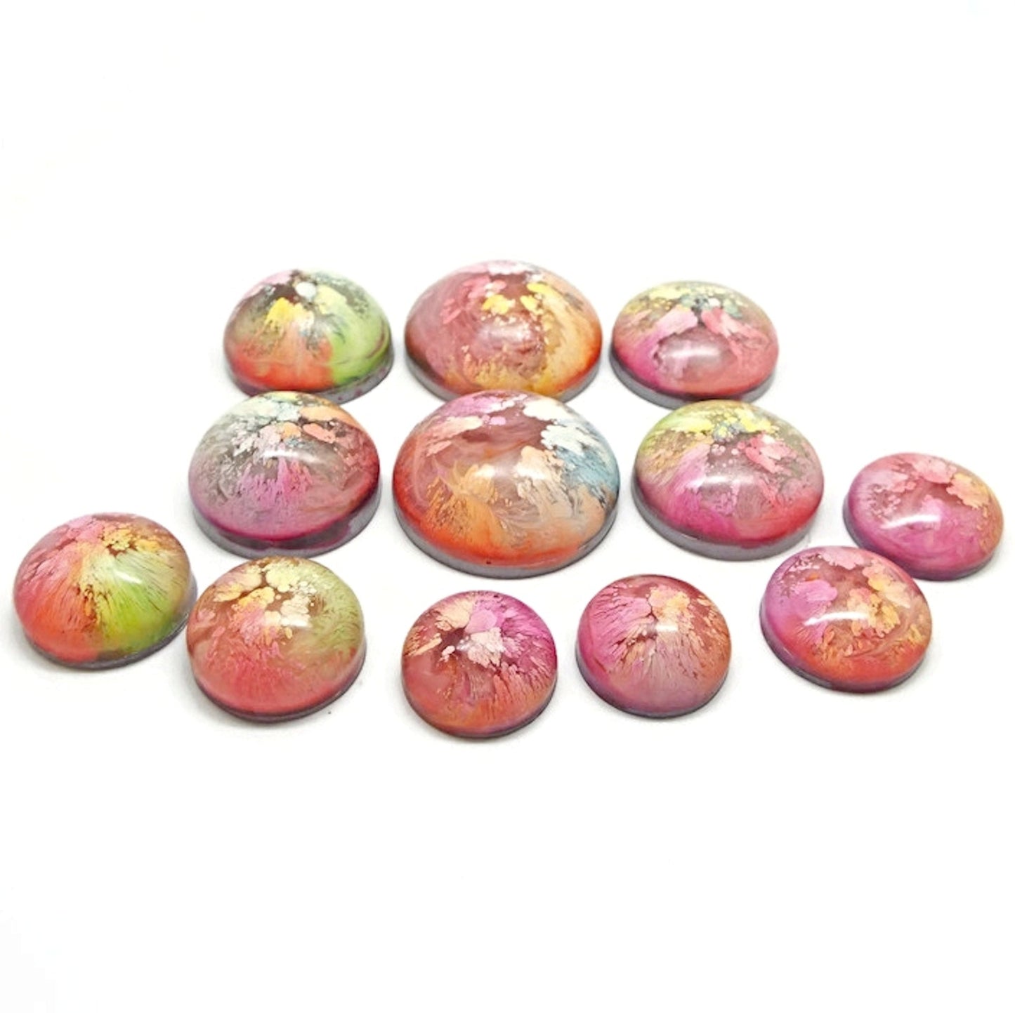 12 Handmade Domed Rainbow Cabochons in Pastel Colours for Jewellery Crafts & Mixed Media Art