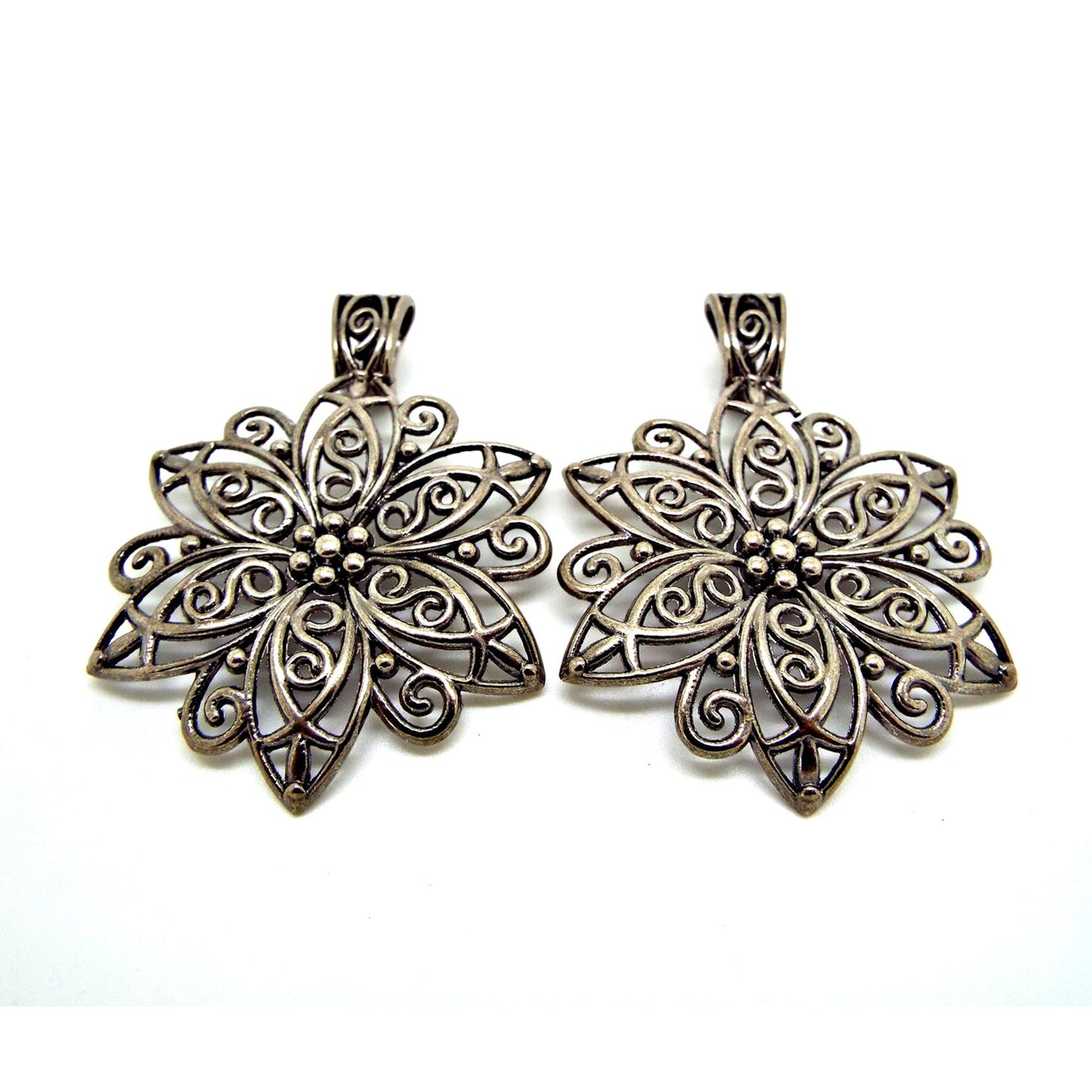 Metal Flower Pendants in Gunmetal Colour, 65mm Large Floral Poinsettia Jewellery Pendants, Pack of 5