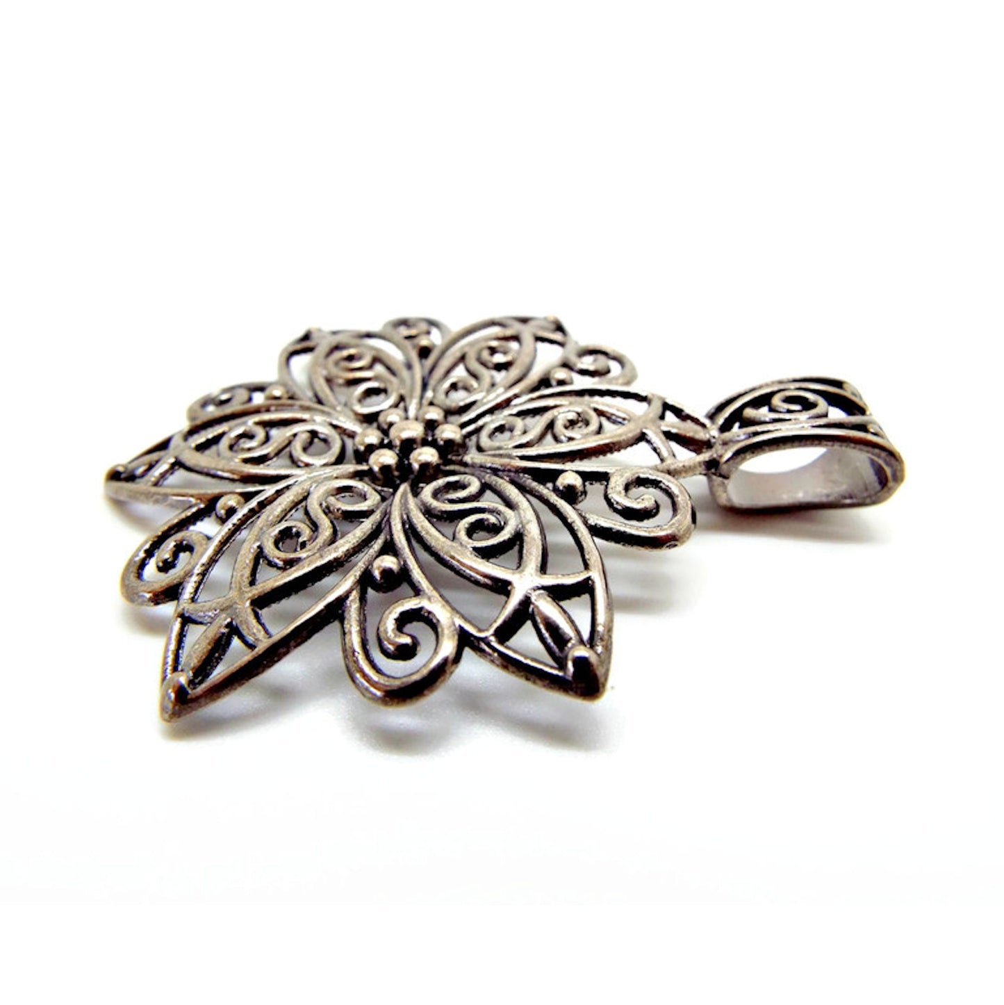 Metal Flower Pendants in Gunmetal Colour, 65mm Large Floral Poinsettia Jewellery Pendants, Pack of 5