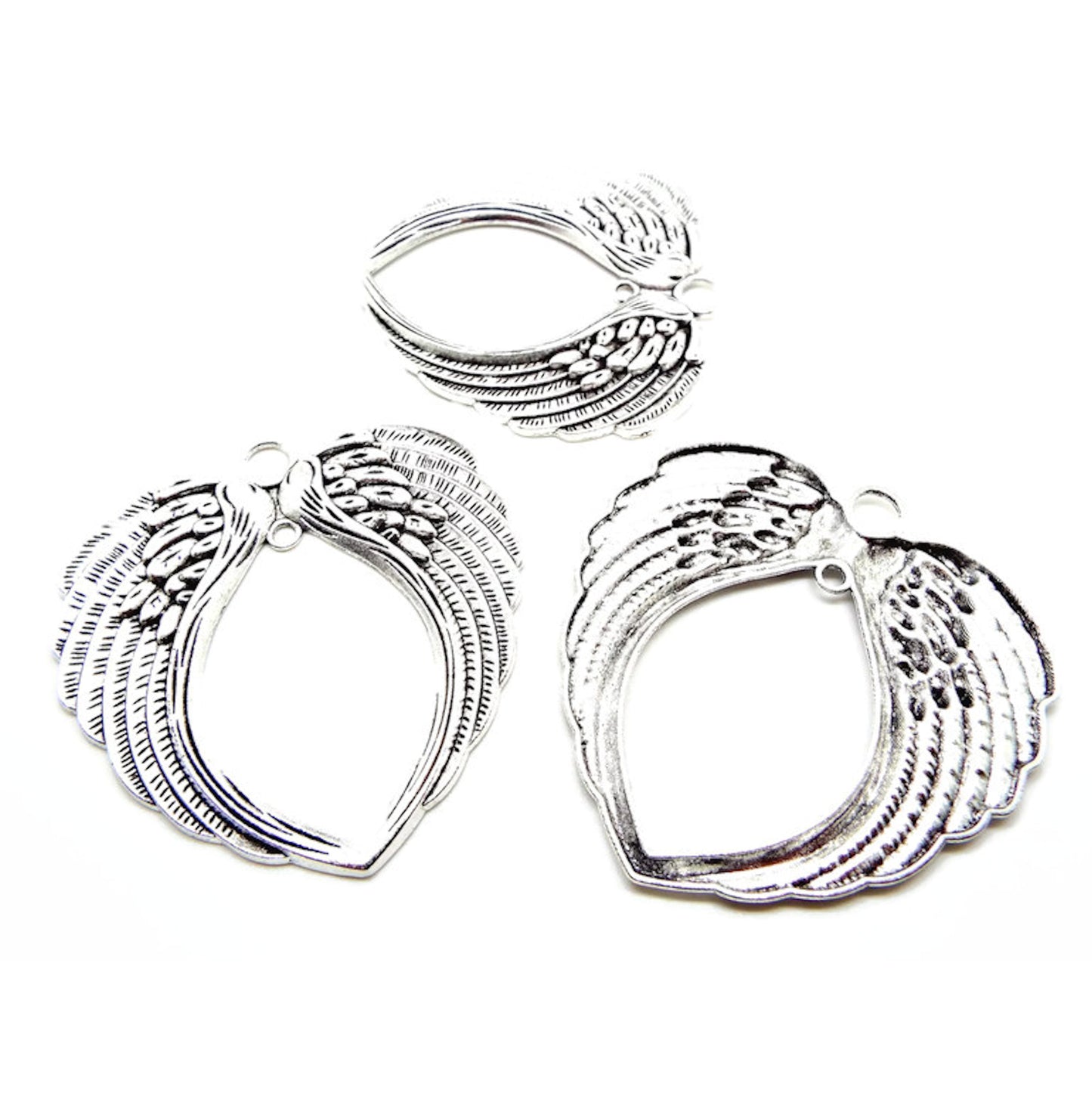 Large Wing Pendants, Angel Decoration, 69mm x 66mm, Antique Silver Style, Jewellery Making or Home Decor