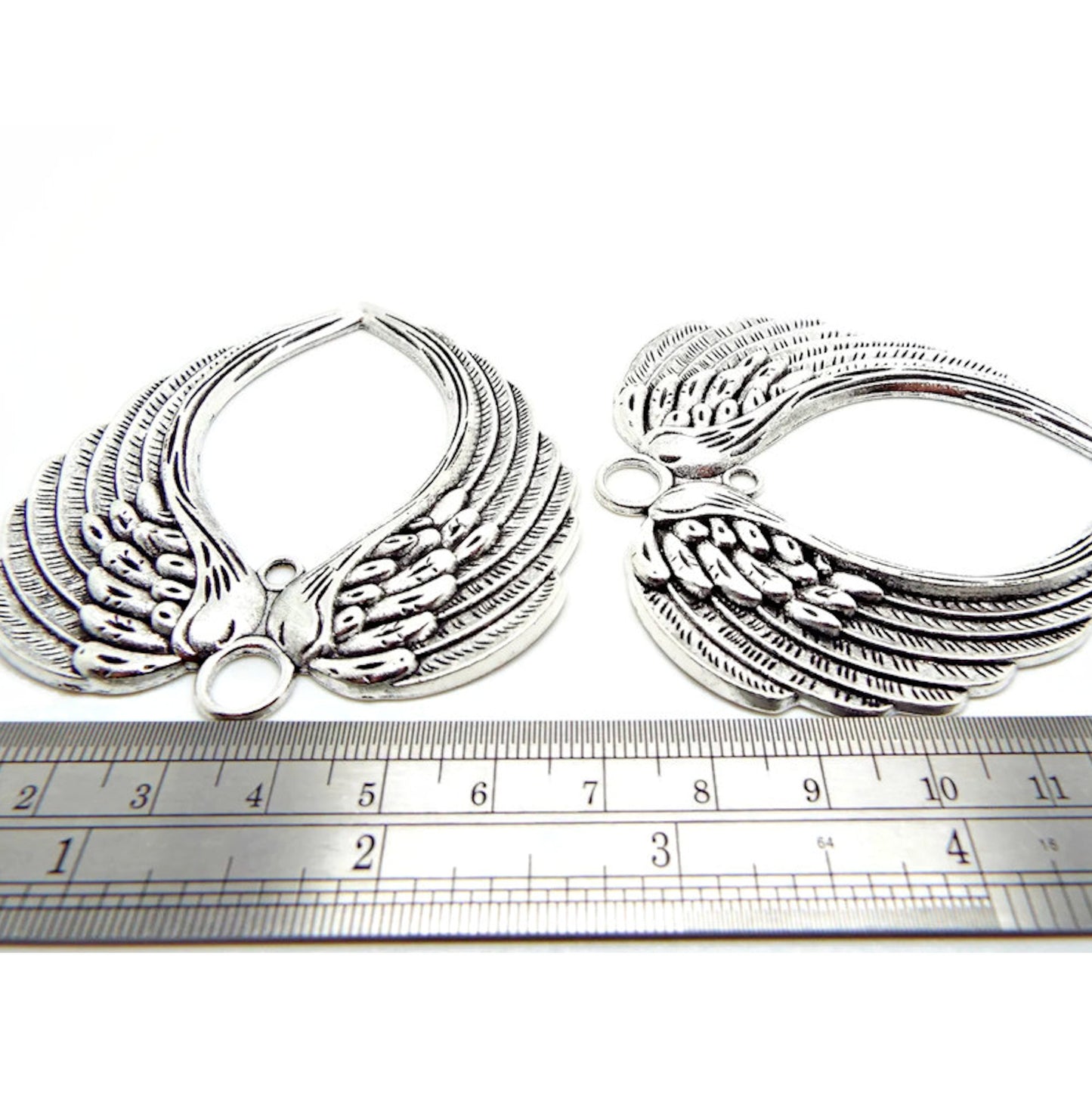 Large Wing Pendants, Angel Decoration, 69mm x 66mm, Antique Silver Style, Jewellery Making or Home Decor
